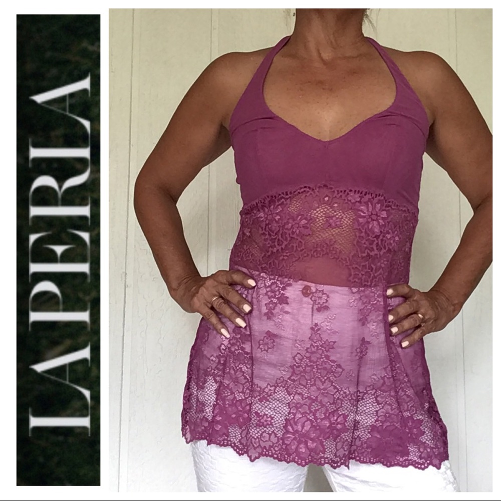 LA PERLA PURPLE LACE BABYDOLL LINGERIE SLIP SIZE 12 - Picture 1 of 16